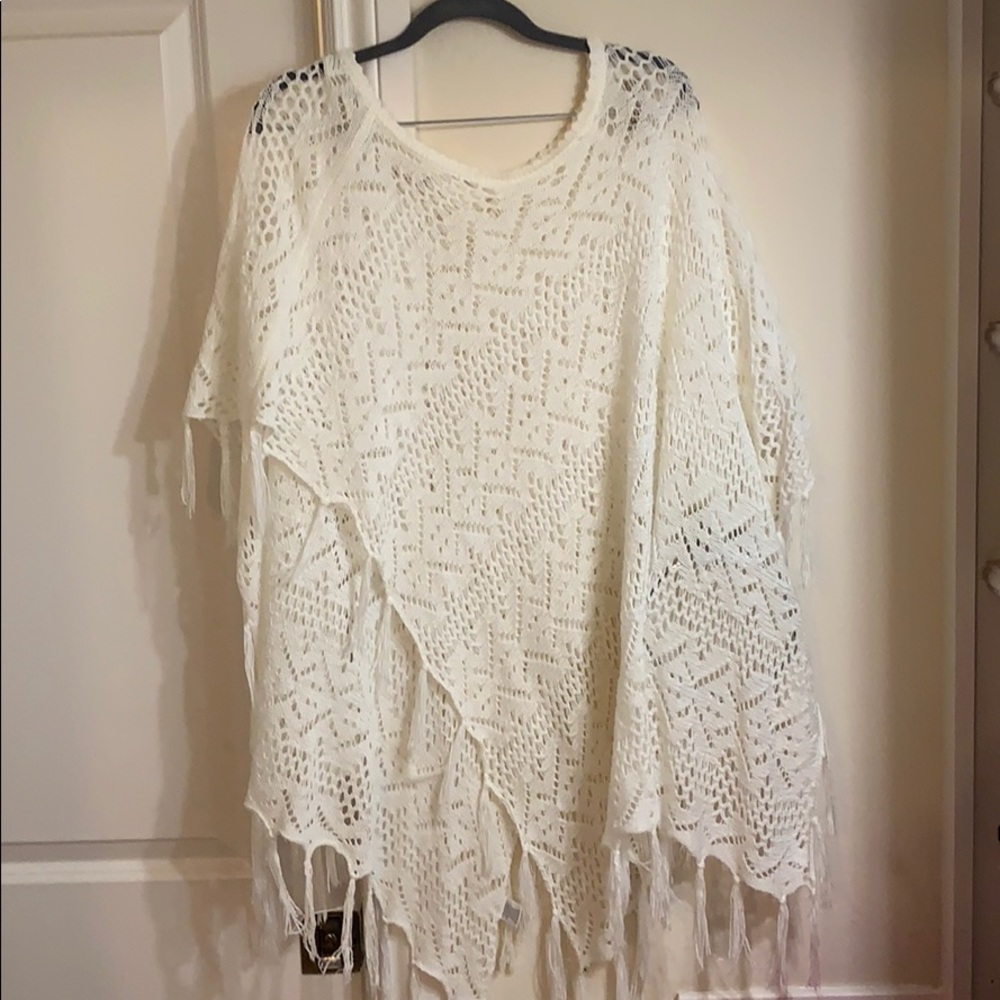 LA hearts white poncho sweater